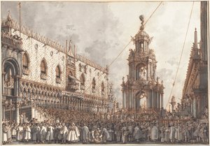A „Giovedì Grasso” ünnep Velencében, a Dózse-palota előtt alkotó: Canaletto