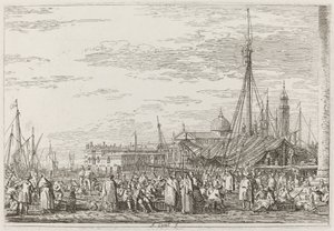 A piac a Molo-n [balra fent], c. 17351746. alkotó: Canaletto