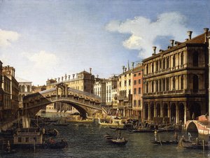 A velencei Rialto híd délről, a szász herceg beszállásával 1740-es látogatása során, alkotó: Giovanni Antonio Canal