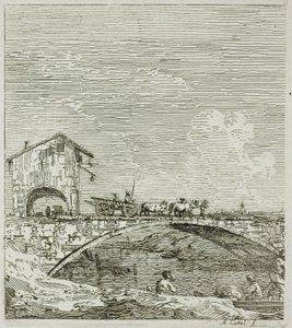 A kocsi áthalad egy hídon, Vedute felől alkotó: Canaletto