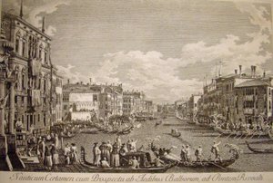 Vízi fesztivál a velencei Nagycsatornán. Balra az előtérben a 16. században épült Palazzo Balbi. alkotó: Canaletto