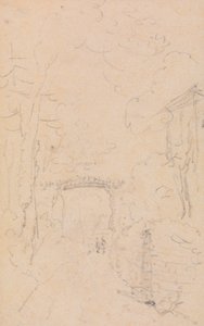 Vázlat egy fákkal szegélyezett útról és hídról, Shorwell alkotó: Capt. Thomas Hastings