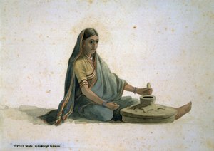 Syce felesége, gabonát őröl, India