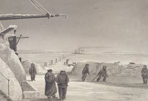 H.M. A Fury und Hecla hajók Igloolikban, 1822–23, a „Journal of a Second Voyage for the Discovery of the North West Passage from Atlantic and the Csendes-óceán” című művéből az 1821–22–23.