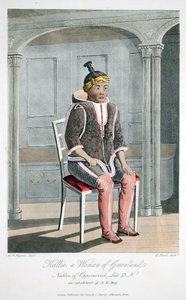 Kallie, grönlandi nő, Oppernivickből származott, illusztráció az „A Voyage of Discovery...”-ből, 1819 (kézzel színezett metszet) alkotó: Captain Hoppner