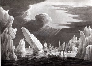 Áthaladás a jégen, 1818. június 16., vésette D. Havell (bw fotó) alkotó: Captain N. Rofs