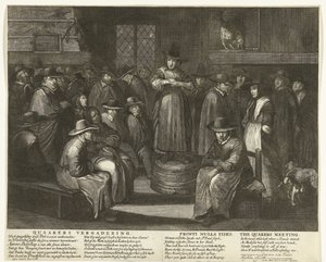 Karikatúra az angol kvékerekről, 1656 körül Quaaker Meeting / Fronti Nulla Fides / The Quakers Meeting (cím az objektumon)