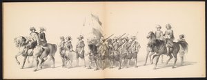 A leideni diákok maskara, 1850 (10. tábla) Frederik Hendrik intogtja a Hertogenbosch-ban 1629-ben: H.H. jelmezes ábrázolása. az 1850-es év Leydsche Hoogeschool den XI Junij diákjai (a sorozat címe a tárgyon)