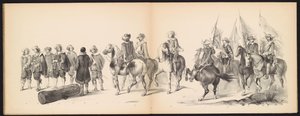 A leideni diákok álarca, 1850 (9. tábla) Frederik Hendrik intogtja a Hertogenbosch-ban 1629-ben: H.H. jelmezes ábrázolása. az 1850-es év Leydsche Hoogeschool den XI Junij diákjai (a sorozat címe a tárgyon)