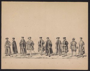 Az utrechti diákok maskarádéja, 1846 (19. tábla) A jelmezes körmenet képe, amely II. Fülöp spanyol herceg 1549. október 3-án Utrechtbe való belépését ábrázolja, 1846. június 17-én tartotta H.H. Az Utrechtsche diákjai alkotó: Carel Christiaan Antony Last