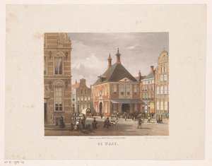 Városkép a mérlegházzal Groningenben A Waag (cím az objektumon) alkotó: Carel Christiaan Antony Last