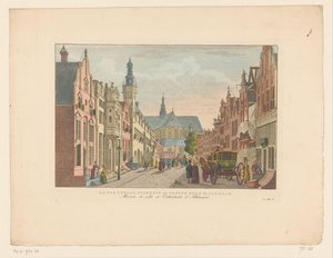 Kilátás a Langestraat-ra, a városházára és a Grote Kerkre Alkmaarban Langestraat, Városháza és Groote Kerk Alkmaarban / Maison de ville et Cathédrale d