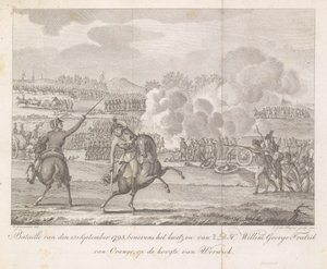 Frederik herceget megsebesítik Wervikben, 1793 1793. szeptember 13-i Bataille, amellett, hogy H.D.H. Willem George Fredrik of Orange, Werwick mellett (cím a tárgyon) alkotó: Carel Jacob de Huyser