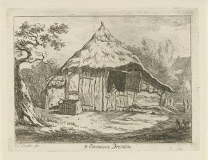 Parasztház nyitott felső ajtóval Te Emmen Drenthe-ben (cím a tárgyon) Tájképek (1-6) (sorozat címe) alkotó: Carel Lodewijk Hansen
