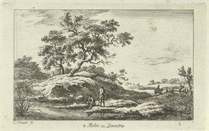 Vízparti utazók Te Rolde in Drenthe (cím a tárgyon) Tájképek (a-f) (sorozat címe) alkotó: Carel Lodewijk Hansen