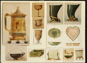 Tervek választéka, Carl Faberge háza (ceruza és akvarell fehérrel és arannyal kiemelve a kártyán)