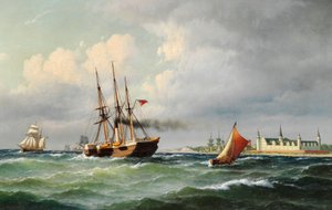 Dán: Tengeri táj Kronborg előtt számos hajóval és egy révkalauzhajóval Tengeri táj Kronborg előtt számos hajóval és egy révkalauzhajóval alkotó: Carl Bille