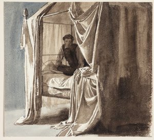 Egy ágy akasztóval. Tanulmány az 1868-ban kiállított "Niels Ebbesen és Gert gróf" című képhez alkotó: Carl Bloch
