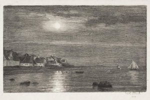 Hellebæk strandszakasz. Holdfény alkotó: Carl Bloch
