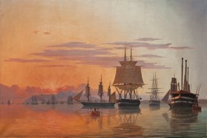 A Thetis fregatt és a Flora korvett a Tejo folyón, 1844. alkotó: Carl Dahl