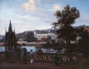 Kilátás a Glienicke-palotára Babelsberg felől, 1838 körül.
