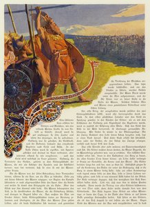 Odin dobja lándzsáját, hogy megkezdje az Aesir-Vanir háborút (színes litho) alkotó: Carl Emil Doepler
