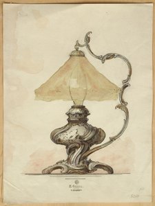Ezüst asztali lámpa csavart hornyolt testtel rokokó stílusban, Carl Faberge háza alkotó: Carl Fabergé