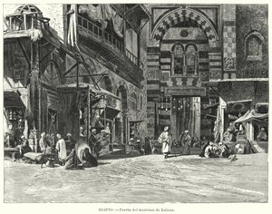 Bejárat a Qalawun komplexumba, Kairó, Egyiptom (litho) alkotó: Carl Friedrich Heinrich (after) Werner