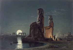 The Colossi of Memnon, Théba, egyike annak a 24 illusztrációnak, amelyet G.W. Seitz, nyomtatva 1872 körül