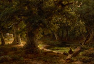 Tölgyerdő pihenő vadásszal alkotó: Carl Friedrich Lessing