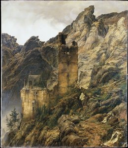 Sziklás táj: szurdok romokkal alkotó: Carl Friedrich Lessing