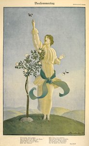 Rajz a "Vorsommertag" vershez: .Rajz a "Vorsommertag" című versre. Egy nő, aki egy pillangóért nyúl. alkotó: Carl Friedrich Otto Lendecke
