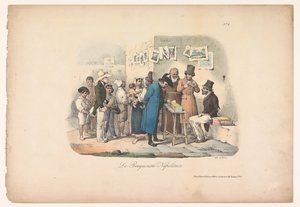 Könyvkereskedő bódé Nápolyban Le Bouquiniste Napolitain (cím a tárgyon) Műfaji jelenetek Nápolyban (sorozat címe) Népszerű Nápolyi jelenetek és a douze Tableaux (sorozat címe) alkotó: Carl Gustaf Hjalmar Mörner