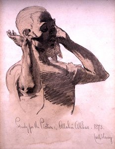 Imádkozó figura, tanulmány a képhez, Allahu Akbar, 1873 (ceruza és akvarell mosás papíron) alkotó: Carl Haag