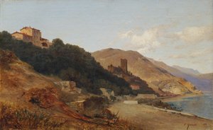 Olasz esti táj (őszi este a Riviérán Bordighera közelében) alkotó: Carl Hasch