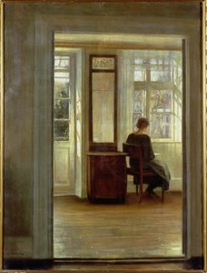 Egy hölgy a belső térben (olaj, vászon) alkotó: Carl Holsoe