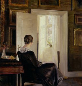 Egy nő ült az ajtó közelében alkotó: Carl Holsoe