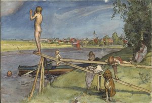 Egy kellemes fürdőhely. Az „Otthon” című sorozatból (26 akvarell) alkotó: Carl Larsson