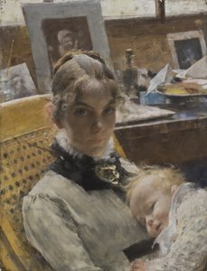 Stúdióidill: A művész felesége és lányuk, Suzanne, 1885 (pasztell) alkotó: Carl Larsson