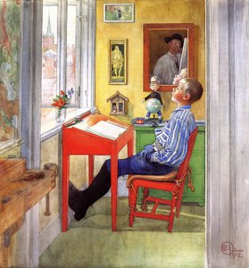 Esbjorn házi feladatot készít, 1912 (wc, gouache és ceruza, papír, vászon)