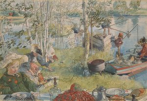 Rákfogás. 1895 körül alkotó: Carl Larsson