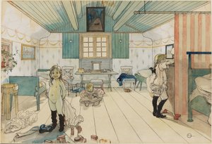 Az anya és a kislányok szobája. Az Egy otthon című műből (26 akvarell) alkotó: Carl Larsson