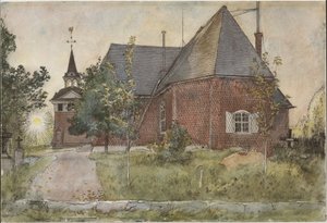 A régi Sundborn-templom. Az „A Home” című sorozatból (26 akvarell) alkotó: Carl Larsson