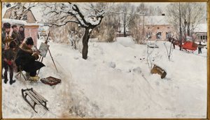Szabadtéri festő. Téli motívum az Åsögatan 145-ből, Stockholm alkotó: Carl Larsson