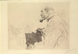 Önarckép rézmetszőként alkotó: Carl Larsson