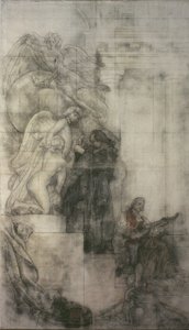 A szobrászat művészete: Carl Michael Bellman Sergel műtermében. Karton az NM alsó csarnokának freskójához alkotó: Carl Larsson