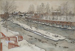 The Timber Chute, Winter Scene, A Home sorozatból, 1895 körül (wc papíron) alkotó: Carl Larsson