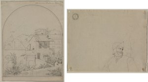 Kilátás az ablakomból Rómában (recto) Katona a tájban (verso) alkotó: Carl Ludwig Tischbein