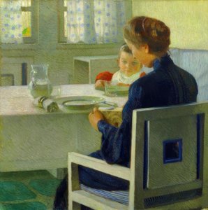 Anya és gyermeke az asztalnál. Carl Moll