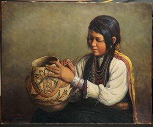Isleta Pottery Maker, Pueblo of Isleta, Új-Mexikó (olaj, vászon)